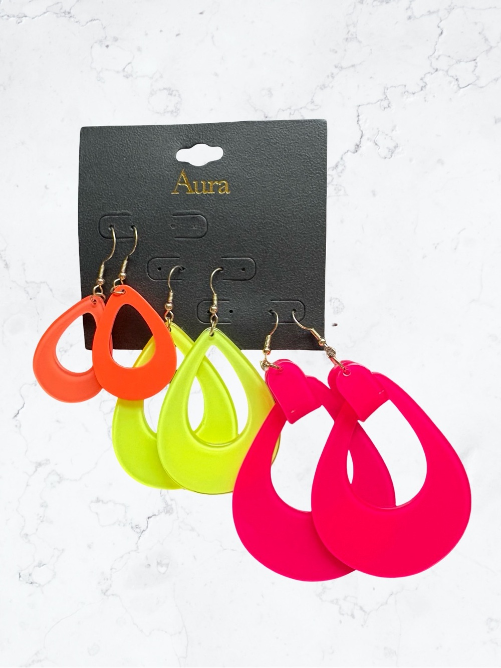 Aura Bright Teardrop Earring Set - Hot Pink, Neon Lime, Neon Orange